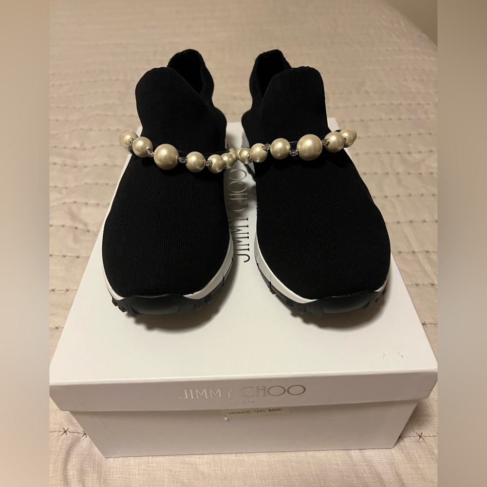 Jimmy Choo Black Sneakers with Pearl Accents
